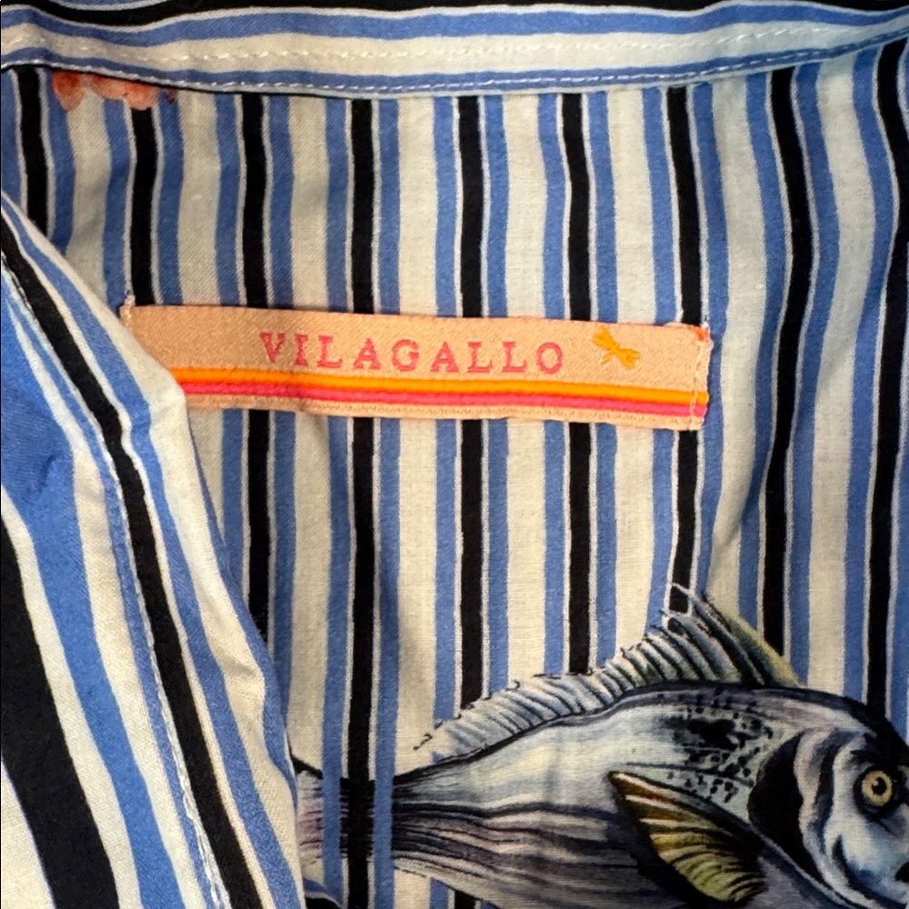 Vilagallo belted STRIPED FISH SHIRT DRESS 40 - Picture 2 of 5